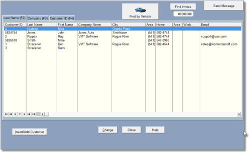 Repair order customer browse screen
